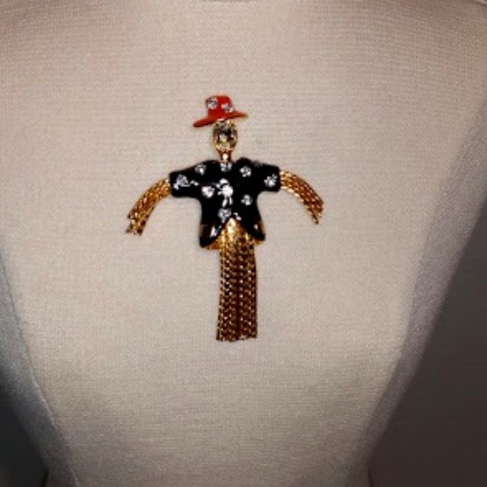 Vintage Ballou Rhinestone scarecrow pin.